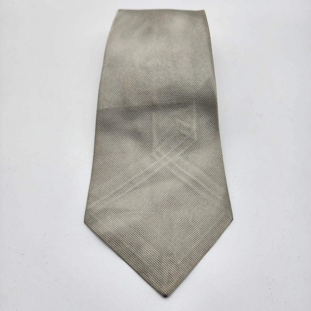 Polo Ralph Lauren Men's Necktie Silver Gray Solid Silk Made in USA Hand Made
